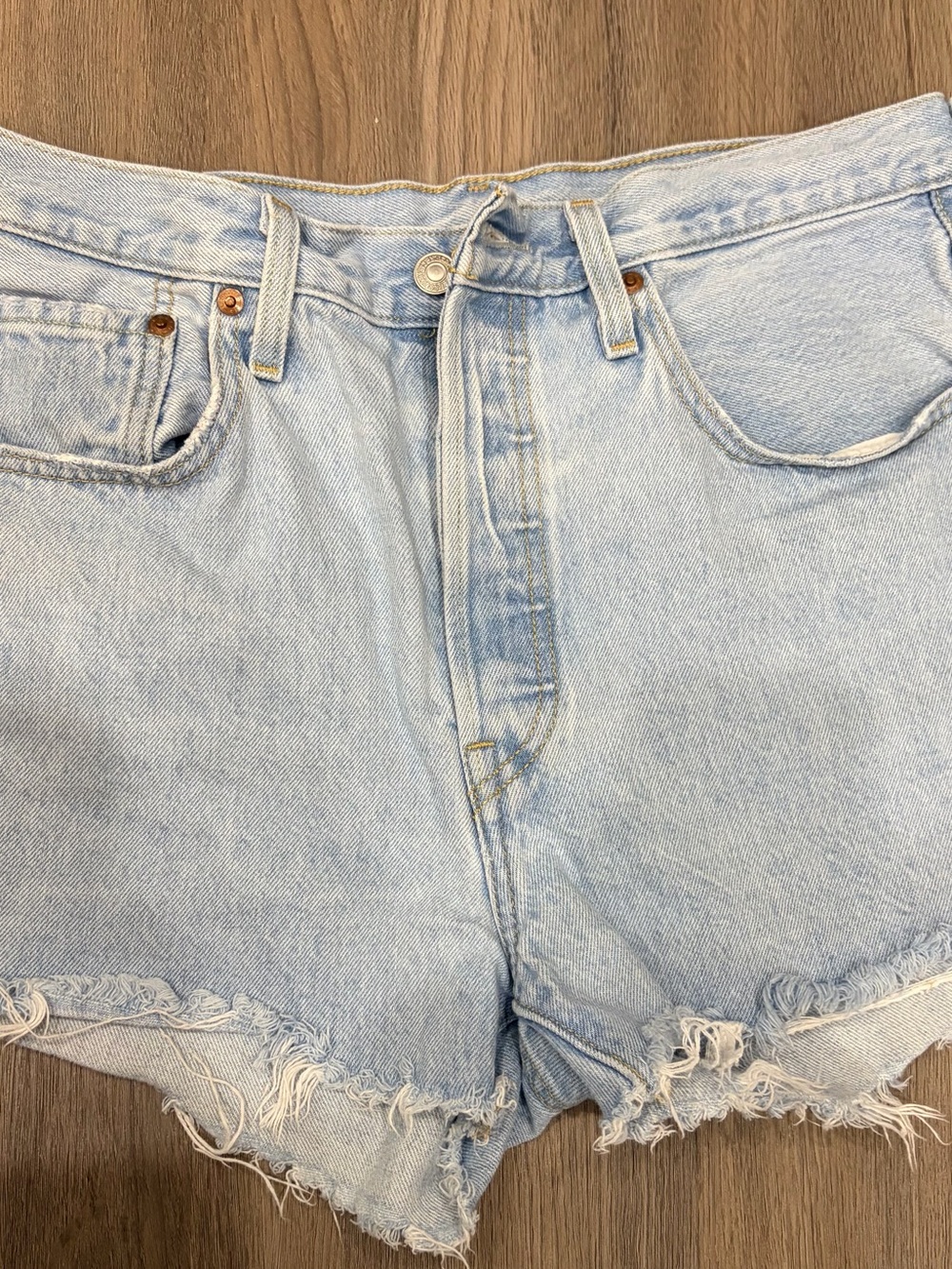 Levi's Light Blue Frayed Denim Shorts - Women